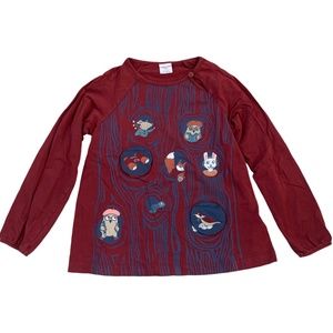 Polarn O. Pyret Burgundy Colored Forest Friends T-Shirt (5-6 Kids)